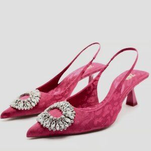 Zara Embellished Hot Pink Leopard Kitten Heels Size 9 EU 39